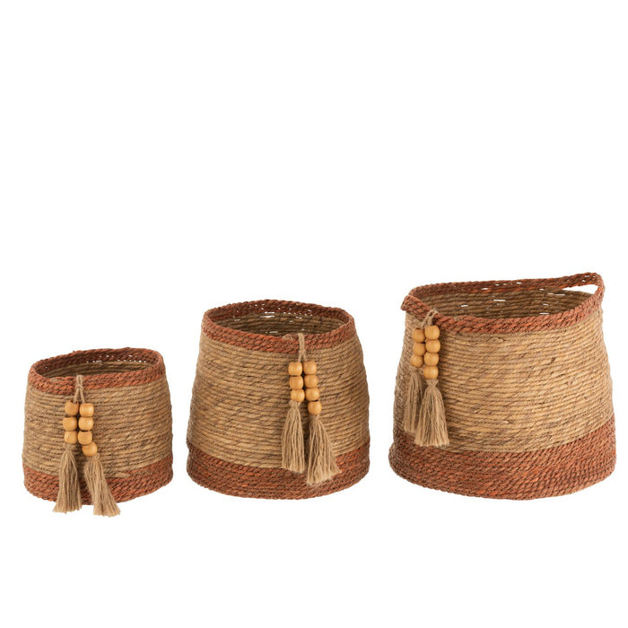 J-Line set van 3 Manden Rond - jute - naturel/bruin