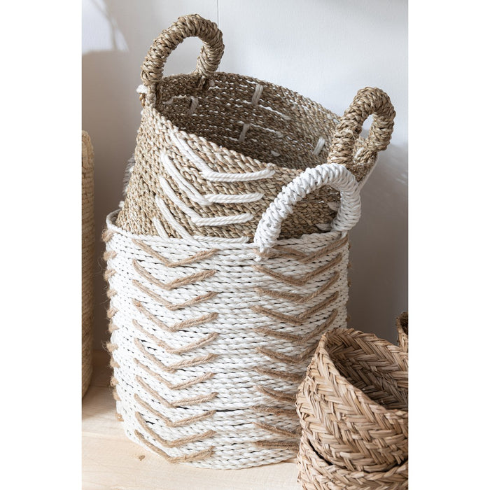 J-Line Set Van Twee Manden Chevron Raffia Wit/Naturel