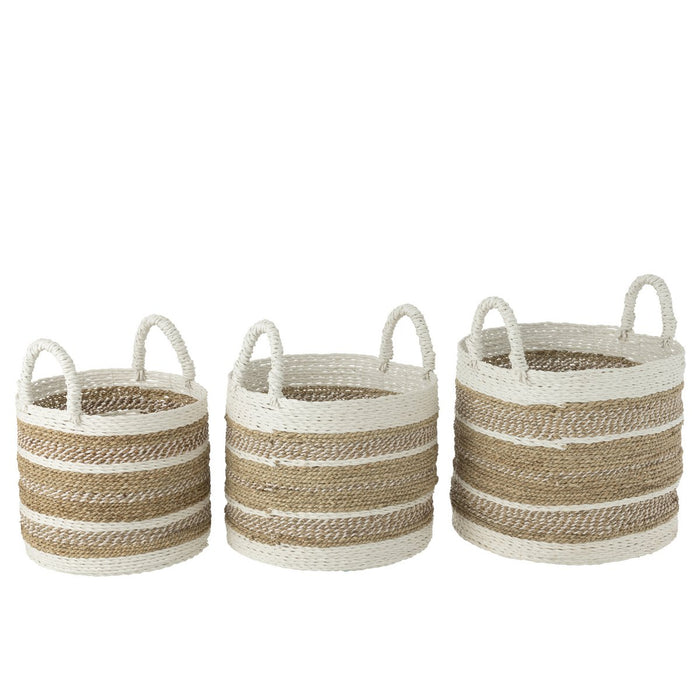 J-Line Set Van Drie Manden Caro Raffia Wit/Naturel