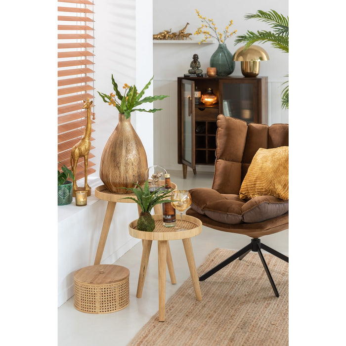 J-Line bijzettafel Rond Tripod - hout - naturel - set van 2 - ThatLyfeStyle