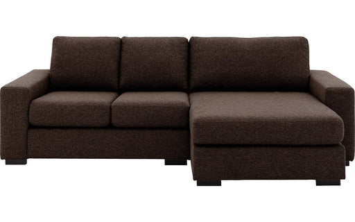 Goossens bruin, stof, 2-zits, stijlvol landelijk met chaise longue rechts-300453505