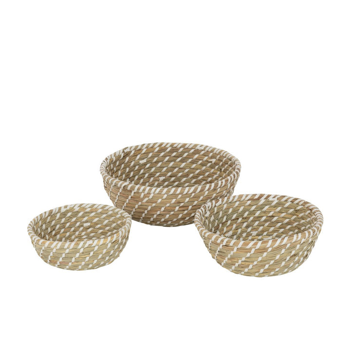 J-Line Set Van 3 Mand Rond Stro Naturel/Wit