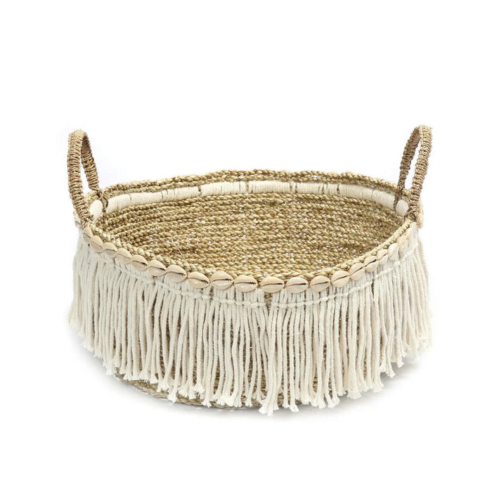 De Boho Fringe Basket - Natural White