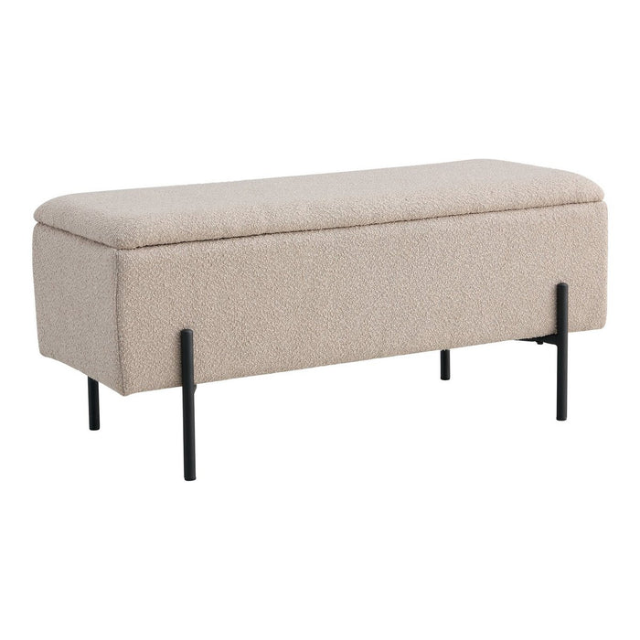 Watford Bench - Bank in bouclé met opbergruimte, beige met zwarte poten, 95x36,5x46 cm, HN1233 - ThatLyfeStyle