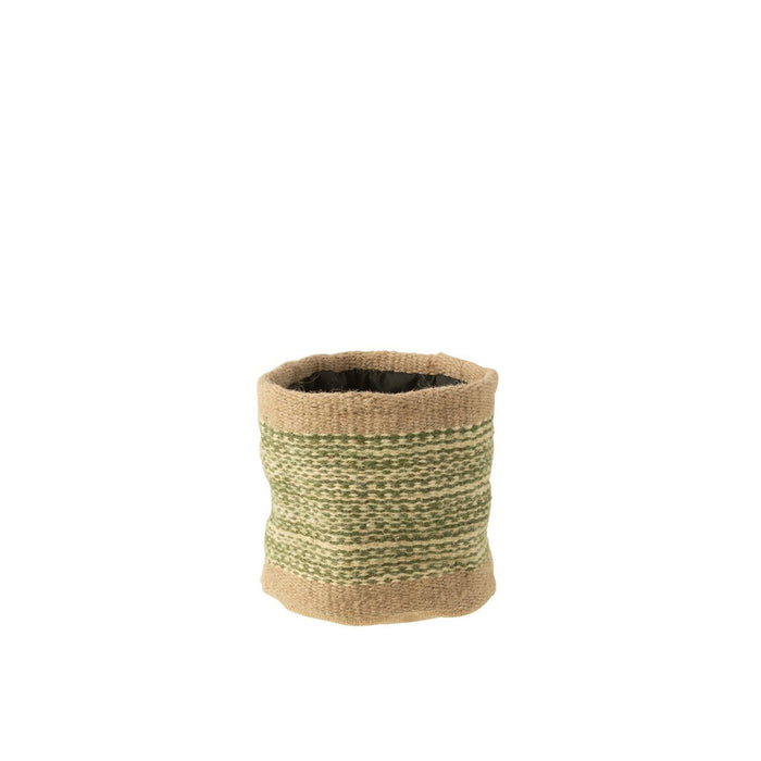 J-Line mand Rond + Band - jute - naturel/groen - medium - 2 stuks