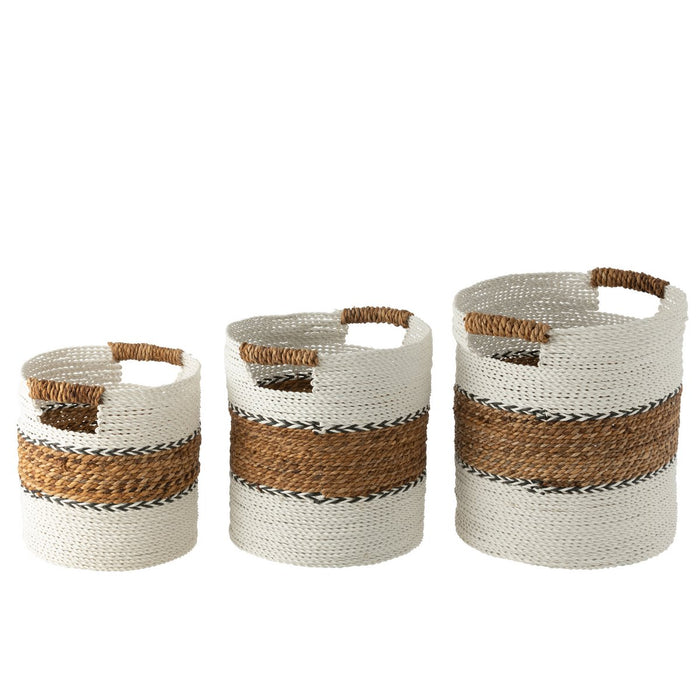 J-Line Set Van Drie Manden Laura Raffia Wit/Naturel