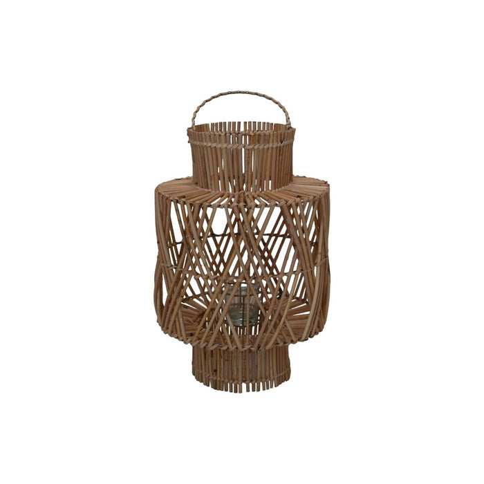 Lantaarn binnen & buiten - 28x28x38 - Rotan/Glas - Naturel