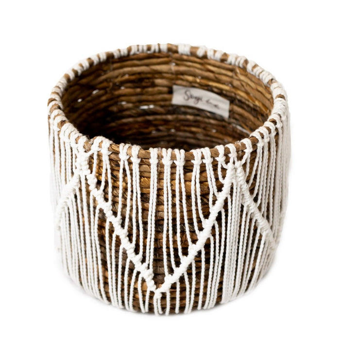 Kleine Zeegrasmand ORIS | Ronde bloemenmand | Geweven Boho-mand | Plantenmand | Plantenbak | Macramé mand