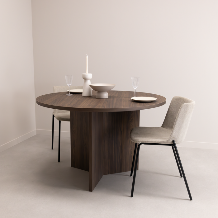 Ronde Eettafel Mae, 120cm, kleur bruin notenhout