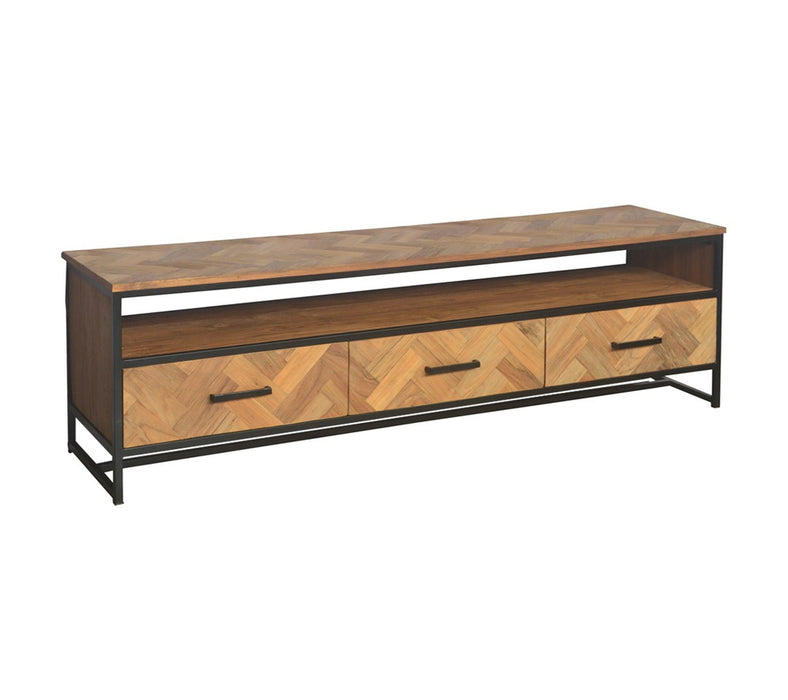 Livingfurn Accent TV Kast Teakhout Zwart Staal 180x50 cm