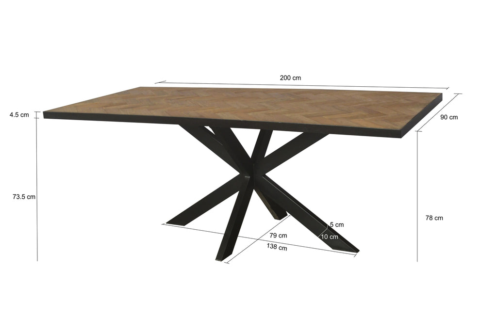 Livingfurn Accent Eetkamertafel Teakhout Zwart Staal 200 cm