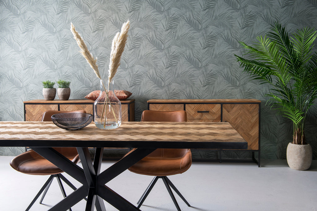 Livingfurn Accent Eetkamertafel Teakhout Zwart Staal 200 cm