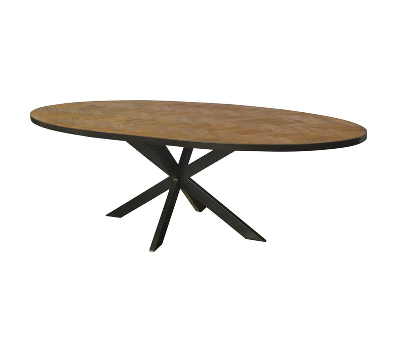 Livingfurn Accent Oval Eettafel Teakhout Zwart Staal 240 cm