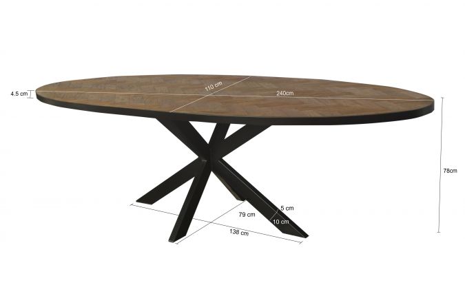 Livingfurn Accent Oval Eettafel Teakhout Zwart Staal 240 cm