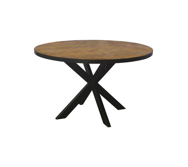 Livingfurn Accent Round Eettafel Teakhout Zwart Staal 130 cm