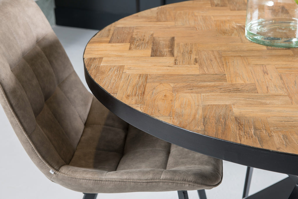 Livingfurn Accent Round Eettafel Teakhout Zwart Staal 130 cm