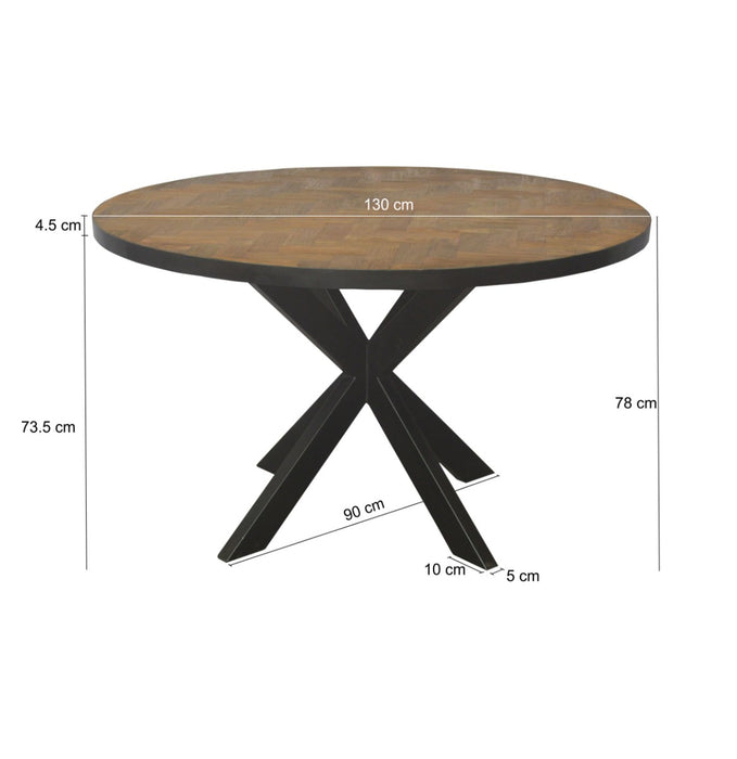 Livingfurn Accent Round Eettafel Teakhout Zwart Staal 130 cm