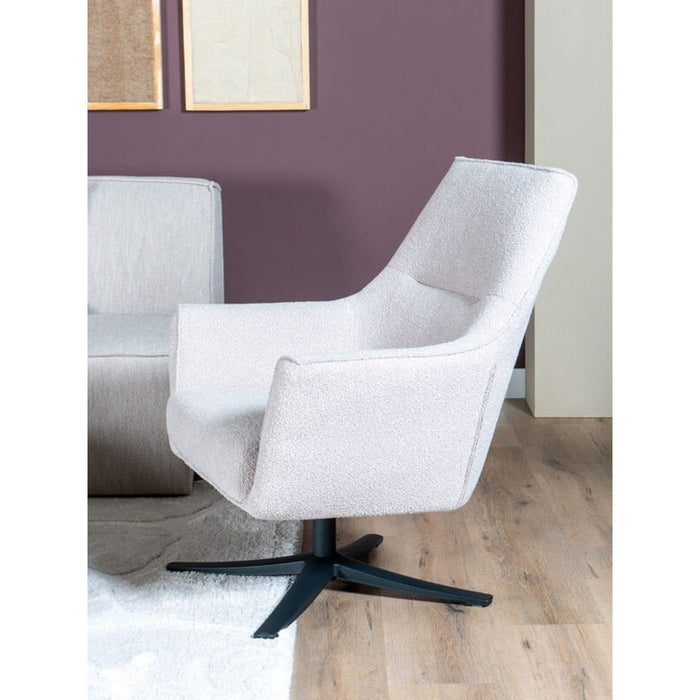 Home67 Fauteuil Ties Bouclé Metaal Wit Zwart - ThatLyfeStyle