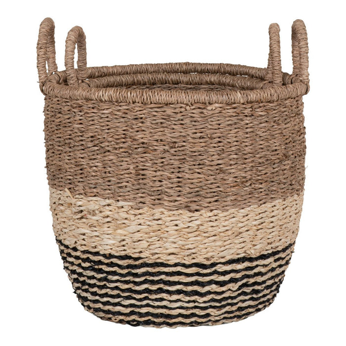 Lima Basket - Mand in zeegras, natuur/bruin/zwart, set van 2