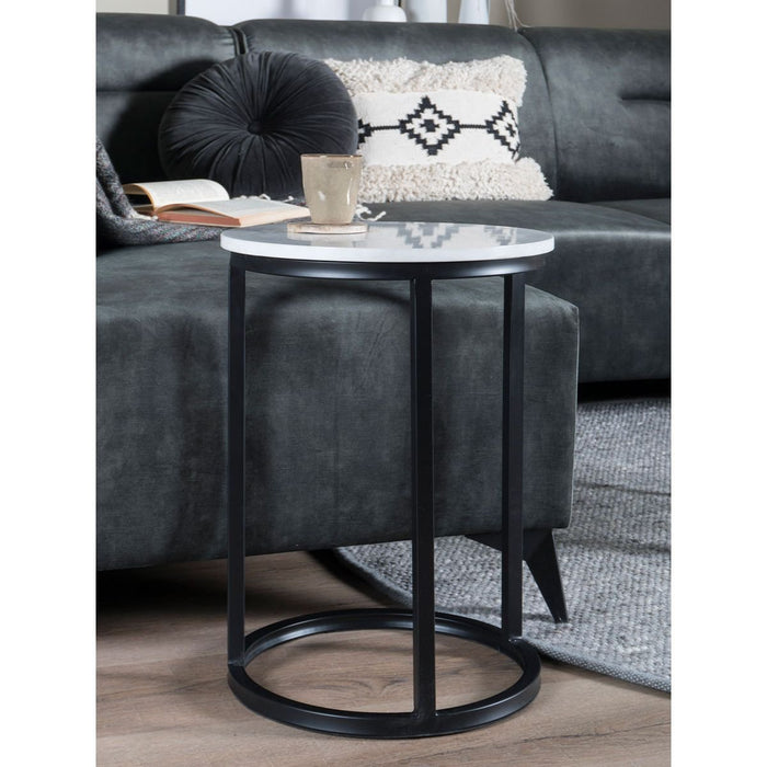 Laptoptafel Mitch Marmer Rond - Wit/Zwart - ThatLyfeStyle