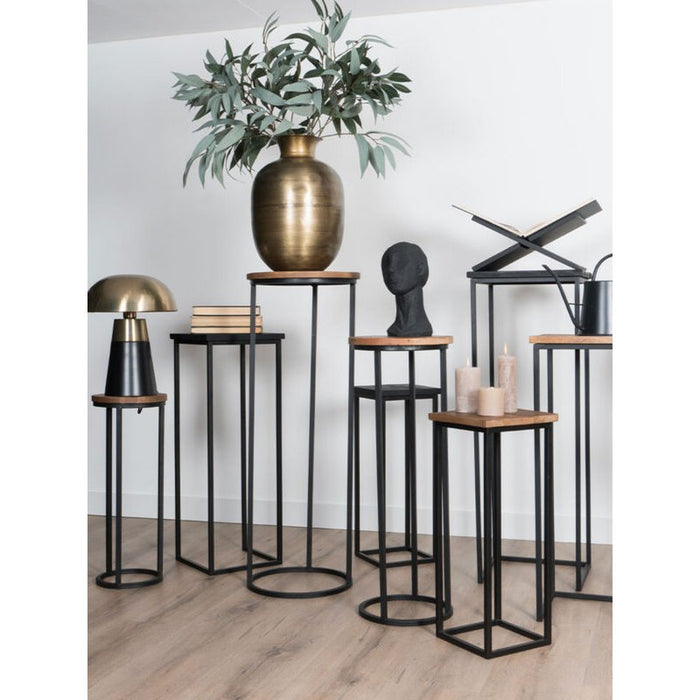 Home67 Plantentafels Sam Rond Set van 3 Zwart Mangohout - ThatLyfeStyle