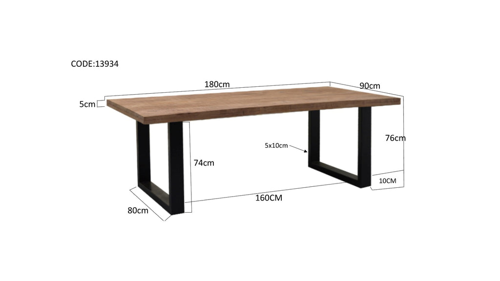 Brix Sturdy Eettafel Mangohout Zwart Staal 180x90 cm