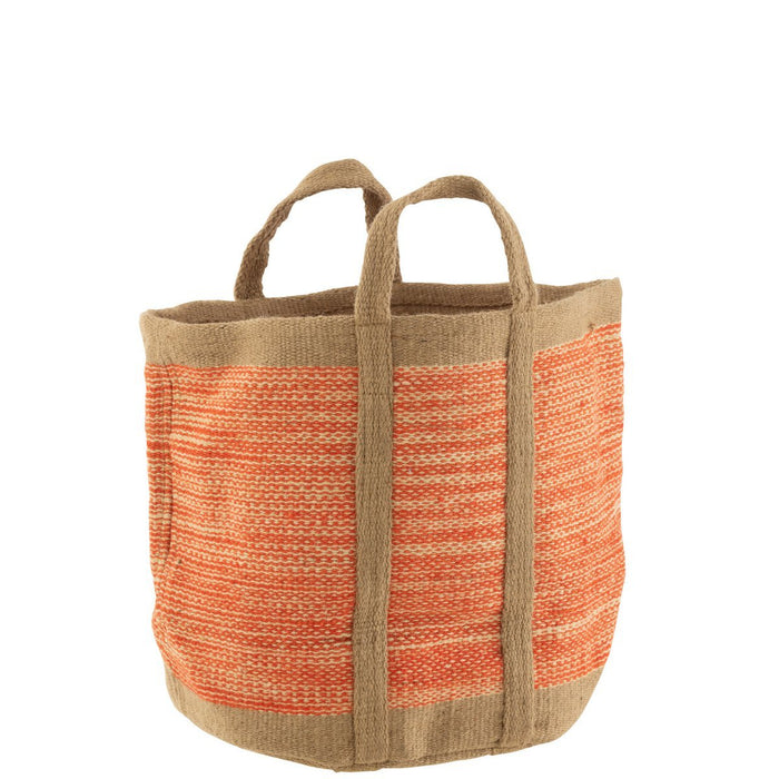 J-Line mand Rond Met Handvaten - jute - naturel/oranje