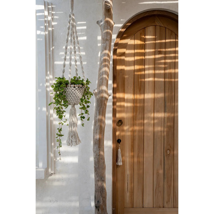 De Gedraaide Macramé Plantenhouder - Naturel Wit -S