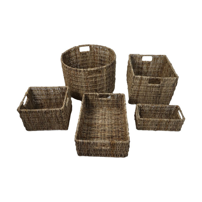 Manden Set - ø47x30 - Naturel - Bananenblad - Set van 5