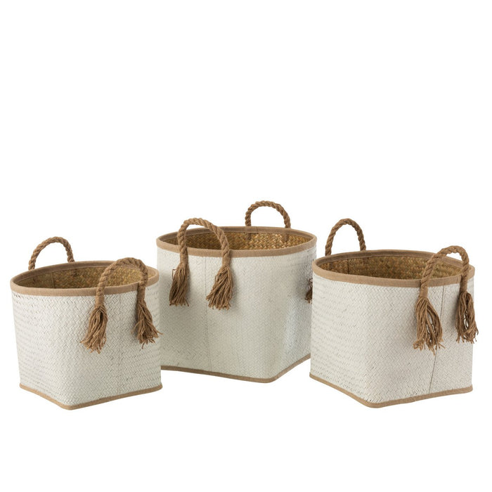 J-Line set van 3 Manden Palmblad - jute - naturel/wit