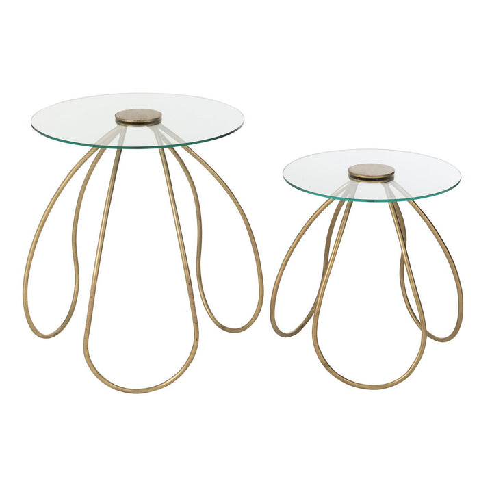 J-Line Set Van 2 Tafels Rond Metaal/Glas Goud