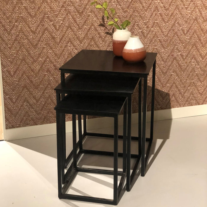 Livingfurn Cast Iron Noelle Bijzettafel Black Set van 3