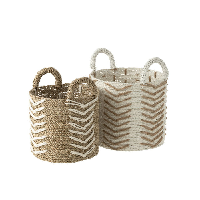 J-Line Set Van Twee Manden Chevron Raffia Wit/Naturel