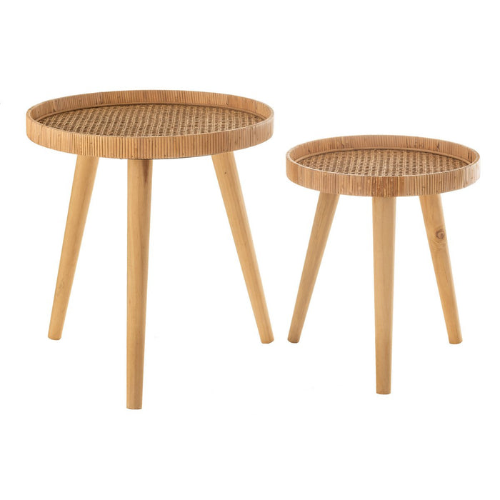 J-Line bijzettafel Rond Tripod - hout - naturel - set van 2 - ThatLyfeStyle