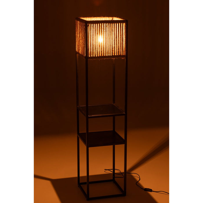 J-Line Lamp Vierkant Ijzer/Jute Naturel/Zwart