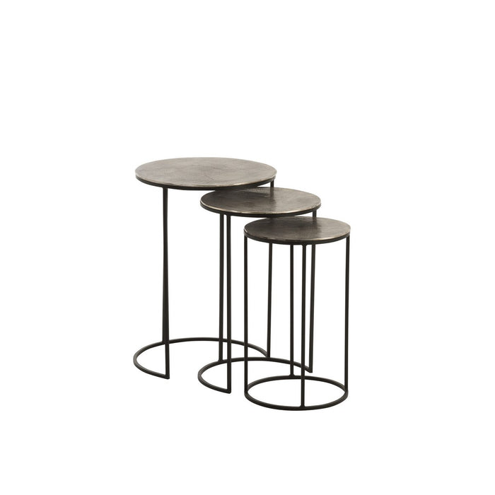 J-Line bijzettafel Rond - aluminium - zwart/grijs - set van 3 - ThatLyfeStyle