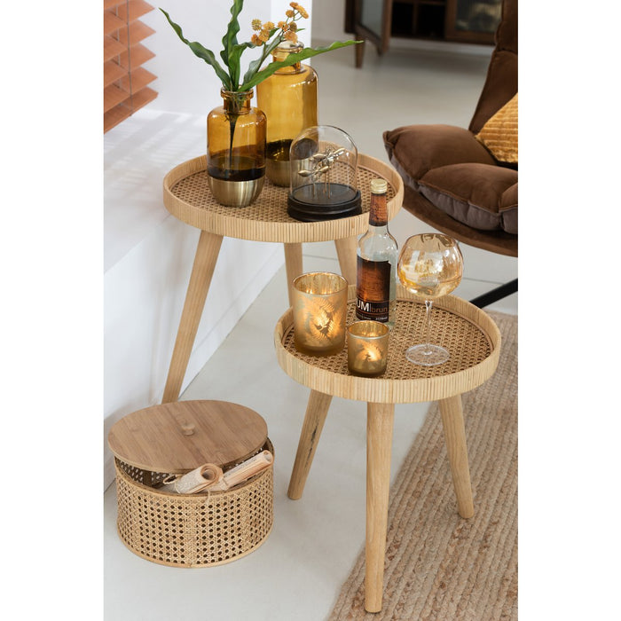 J-Line bijzettafel Rond Tripod - hout - naturel - set van 2 - ThatLyfeStyle