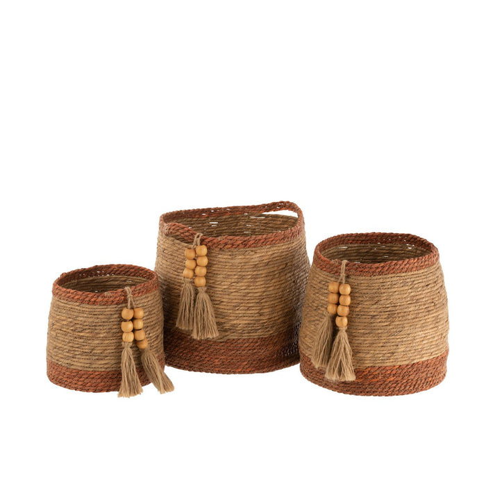 J-Line set van 3 Manden Rond - jute - naturel/bruin