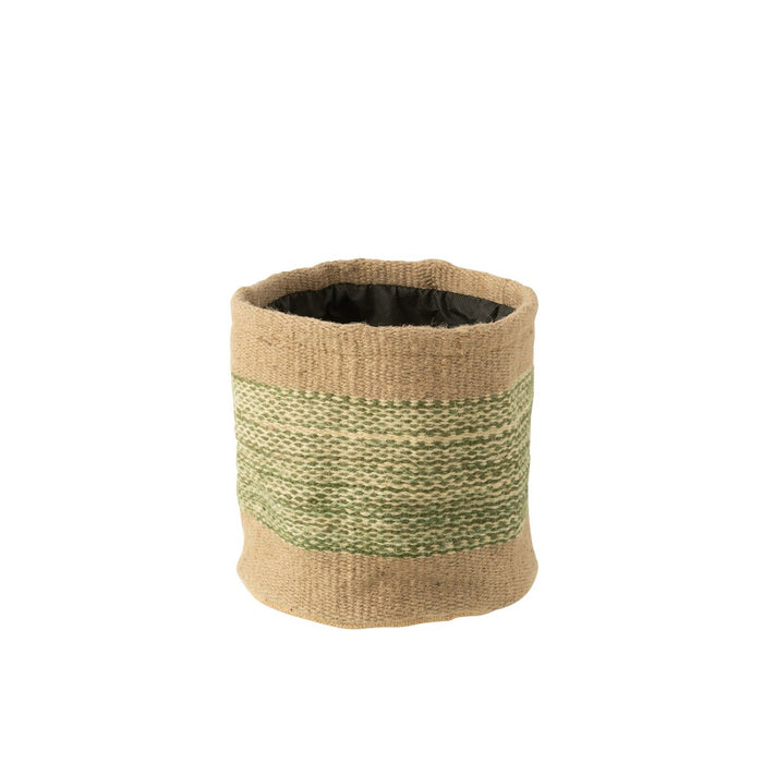 J-Line mand Rond + Band - jute - naturel/groen - large - 2 stuks