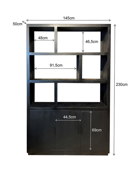 Livingfurn Jaxx Black Boekenkast Mangohout 120x200 cm