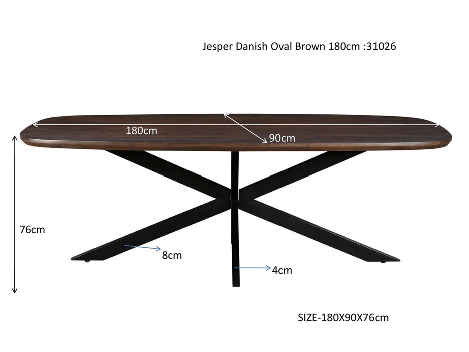 Livingfurn Jesper Danish Ovale Eettafel Mangohout Bruin 180x90 cm