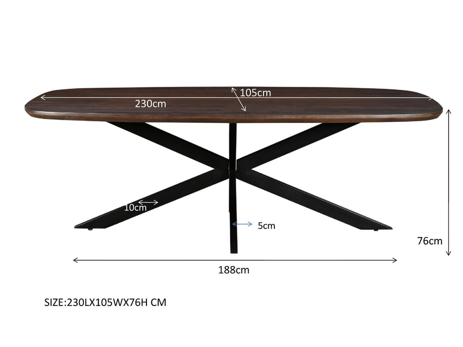 Livingfurn Jesper Danish Ovale Eettafel Bruin Mangohout Staal 230x105 cm