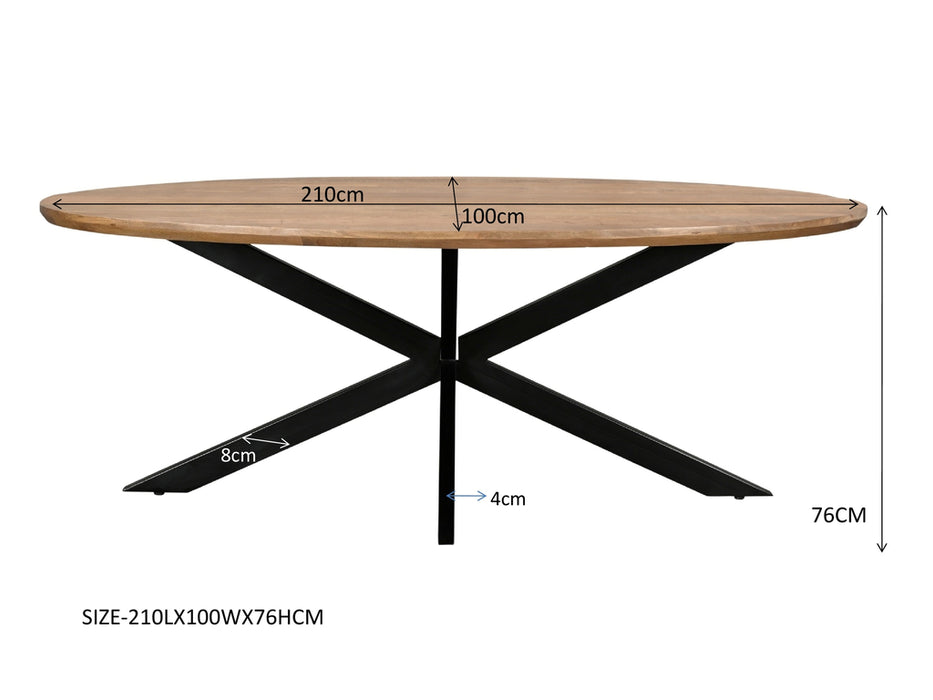 Jesper Ovale Eettafel Mangohout Staal Afgelakt 210 cm