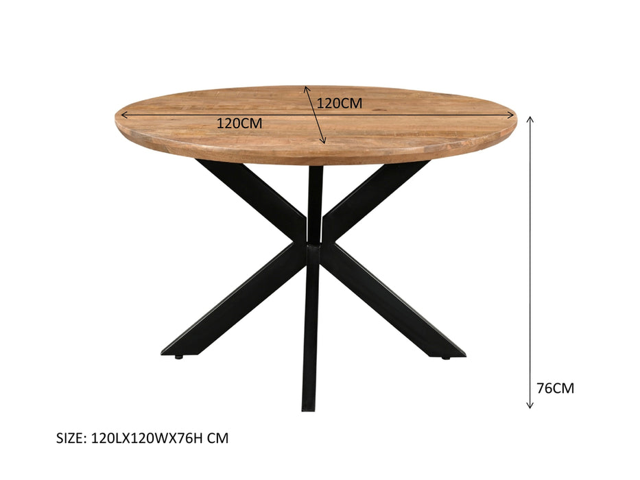 Eettafel Jesper Rond Mangohout Gecoat Staal Ø 120 cm