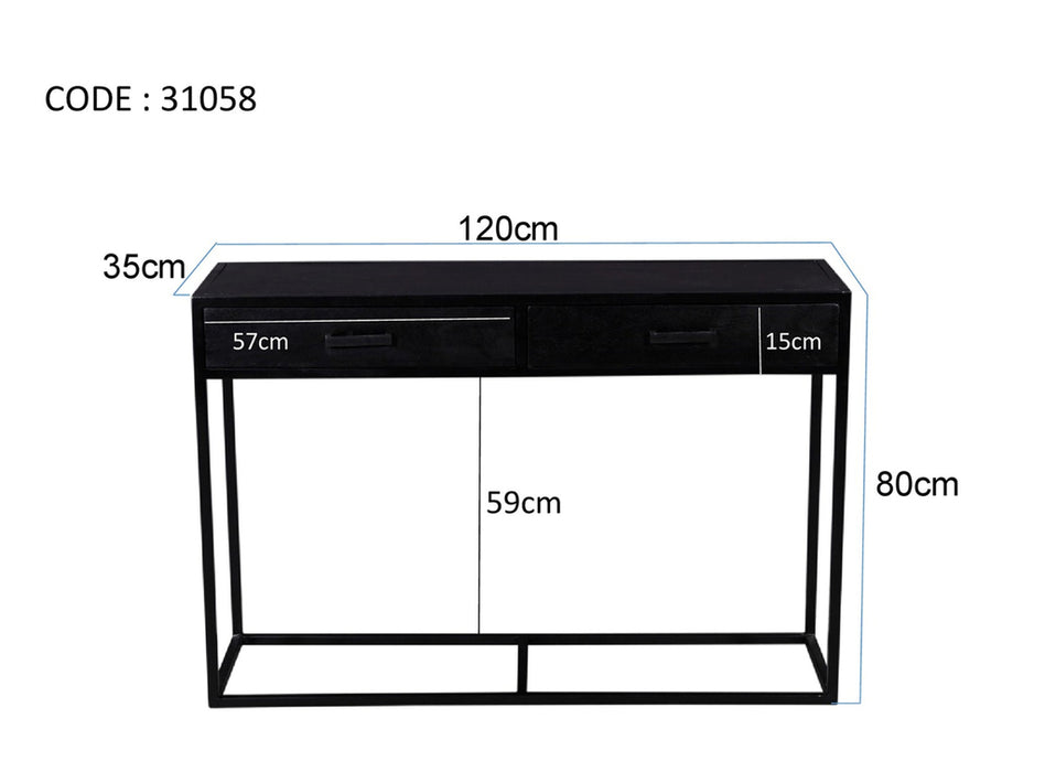 Livingfurn Kala Wandtafel Zwart Mangohout 120x80 cm