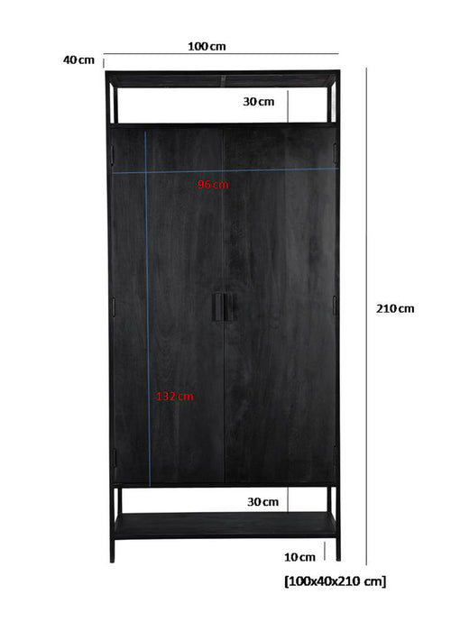 Livingfurn Kala 2 Deurs Kast Zwart Mangohout 100x210cm