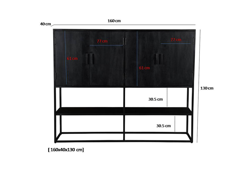 Livingfurn Kala 4 deurs Dressoir Zwart 160x130 cm