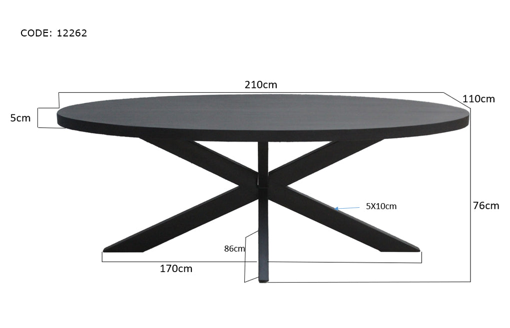 Livingfurn Kala Oval Spider Eettafel Zwart Mangohout 210x100 cm