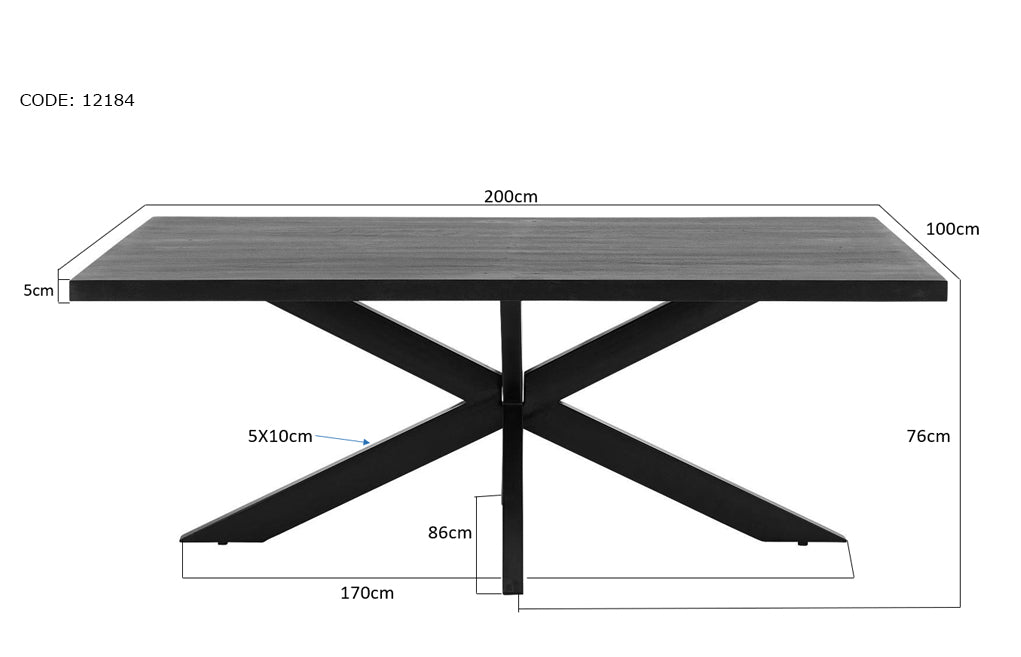 Livingfurn Kala Spider Eettafel Zwart Staal 200x100 cm