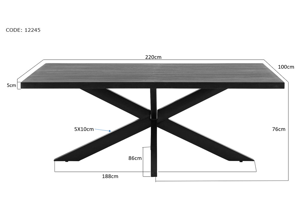 Livingfurn Kala Spider Eettafel Zwart Staal 220x100 cm